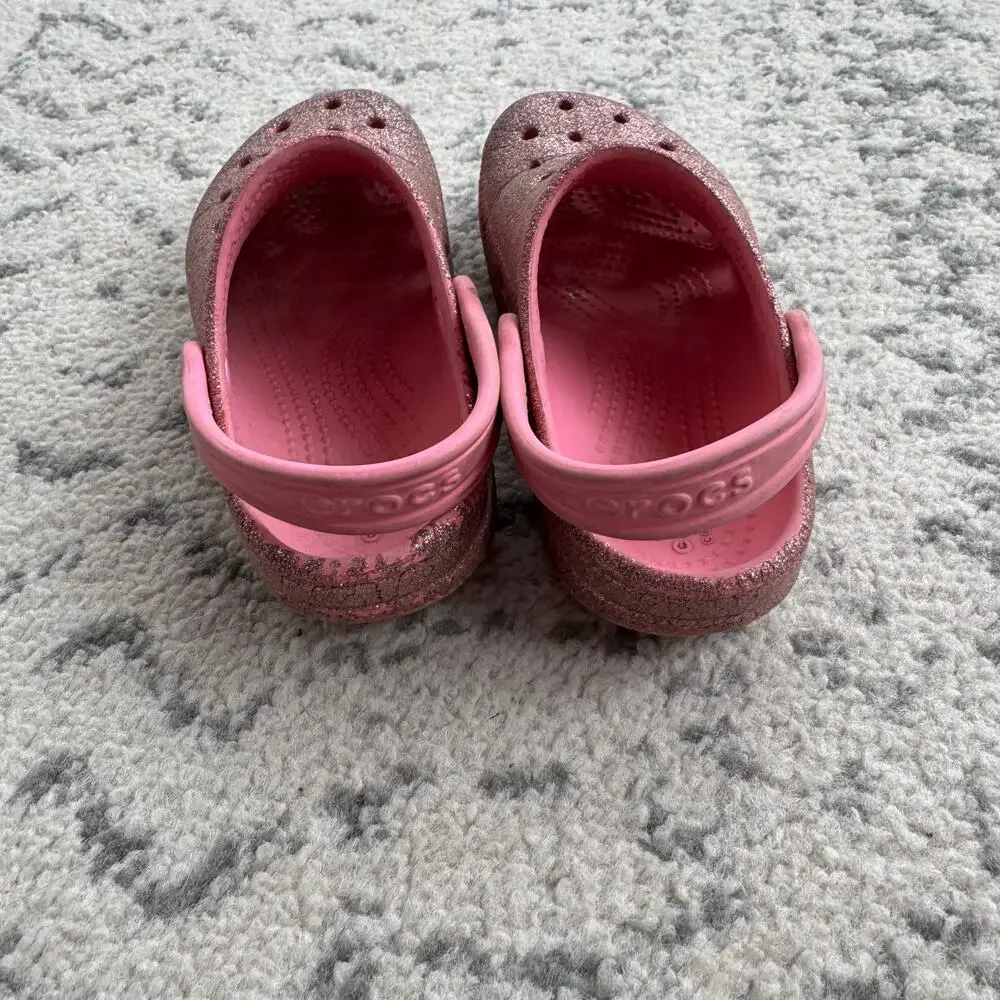 Girls Pink Glitter Crocs 11C